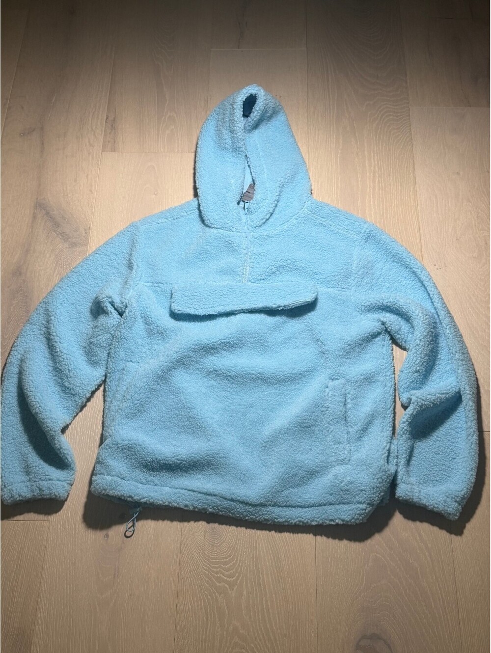 Ringspun Sherpa Fleece Hoodie Pullover Light Blue Quarter Zip Size Large NWT